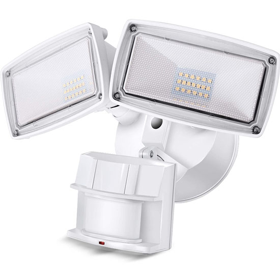 Homestar White Two Heads LED Security Flood Light Outdoor Light with Sensor, 28W,2800Lm, 120V, ETL&DLC Listed